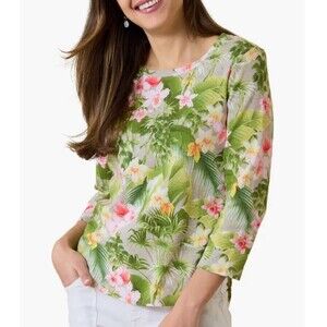 Tommy Bahama Ashby Isles Riviera Floral Cotton Top 3/4 Sleeve Relaxed Fit L